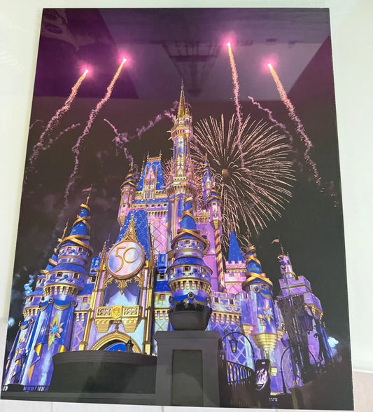 Disney World Magic Kingdom Castle Night Fireworks Metal Print 50 Year Anniversary – 14x11 Wall Art – Orlando, Florida