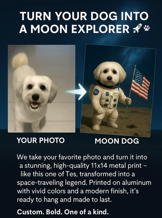 Personalized 'Dog on the Moon' Print – Custom 14x11 Metal Art - Upload Your Pet Photo